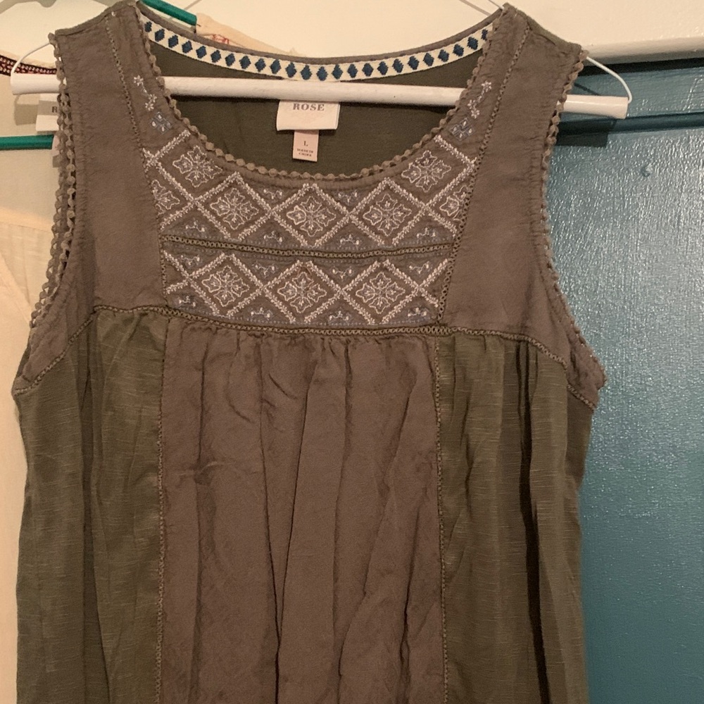 Knox Rose Embroidered Olive Green Tank Tops Bundle